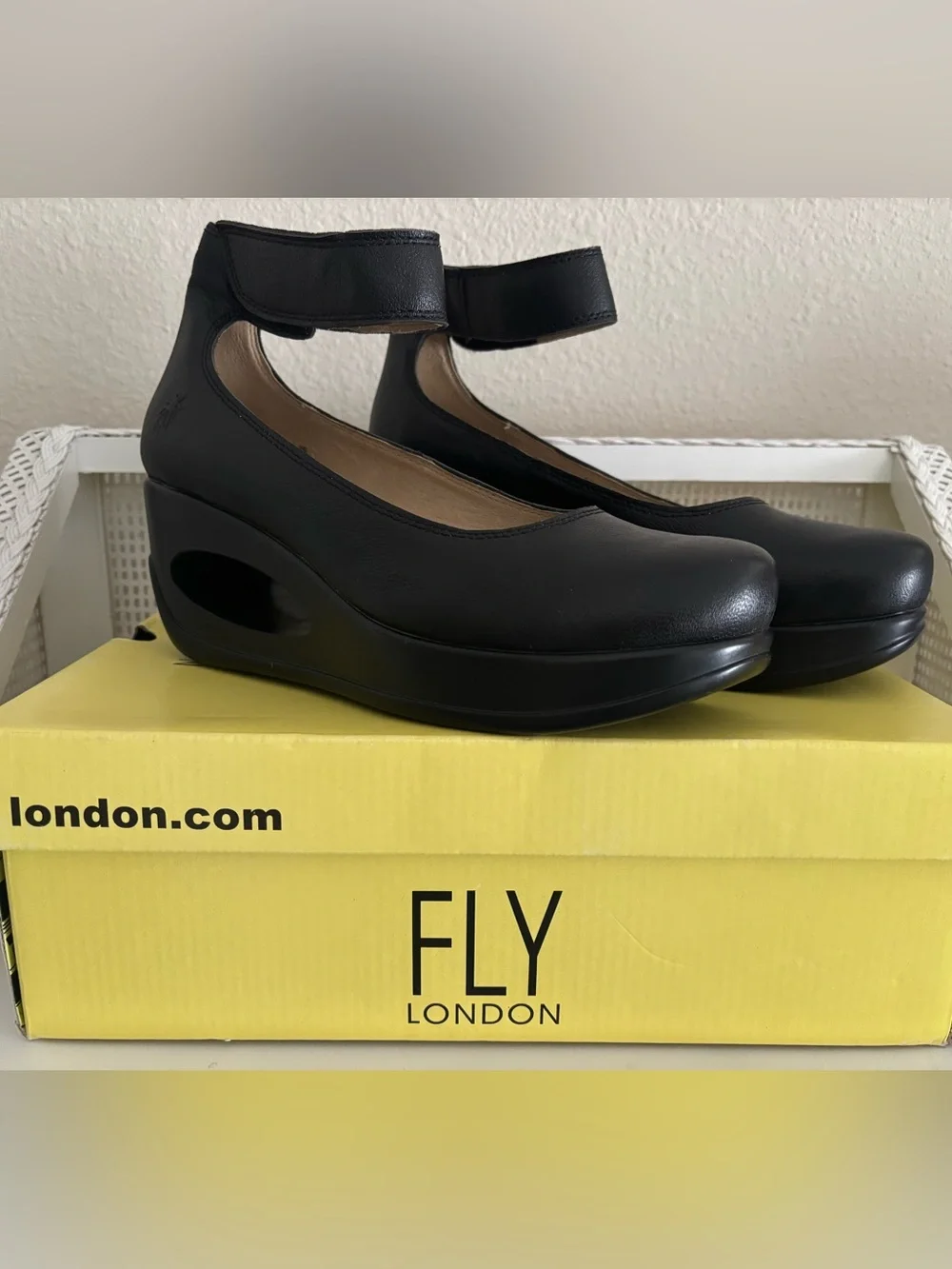 Fly London HELI797FLY Black Mary Jane Platform Wedge Ankle Straps - Worn Once!